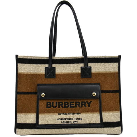 BURBERRY Freya Medium Calfskin Leather Canvas Hobo Natural