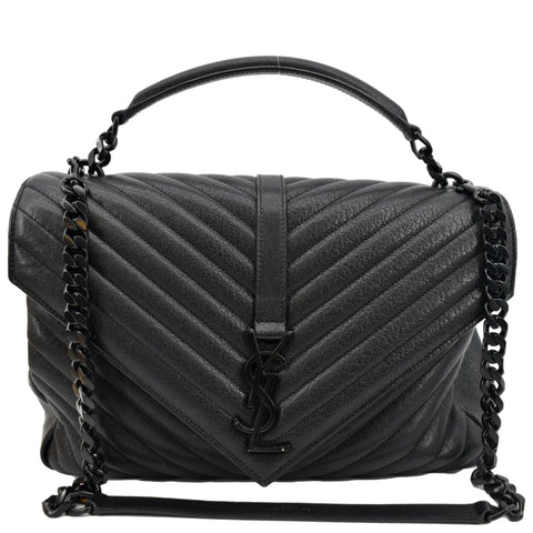 YVES SAINT LAURENT College Large Lambskin Leather Shoulder Chain Bag Black