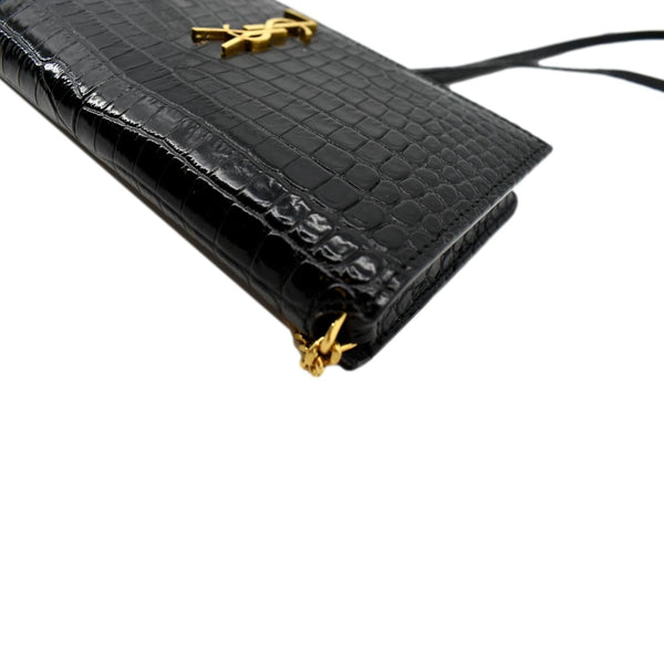 Yves Saint Laurent Kate Crocodile Leather Shoulder Bag Black - Top Left