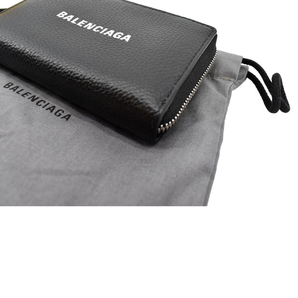 BALENCIAGA Classic Zip Around Leather Card Case Wallet Black