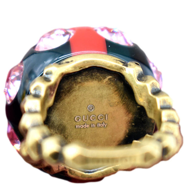 GUCCI Interlocking G Sylvie Metal Multicolor Stone Web Ring Gold
