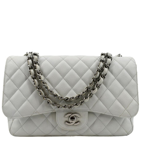 CHANEL Classic Jumbo Flap Caviar Leather Shoulder Bag White - Hot Deals
