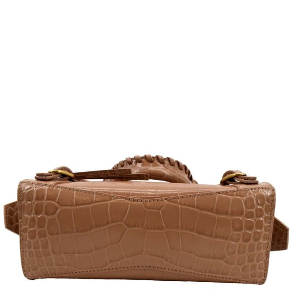 BALENCIAGA Neo Classic City Mini Croc Top Handle Shoulder Bag Brown