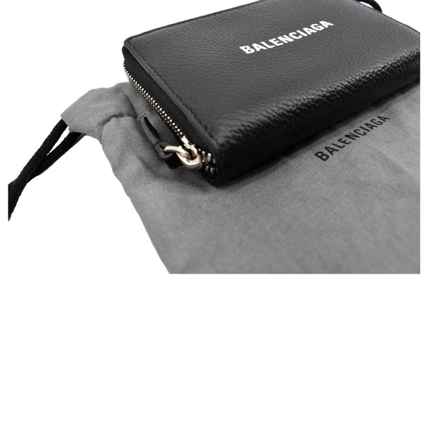BALENCIAGA Classic Zip Around Leather Card Case Wallet Black