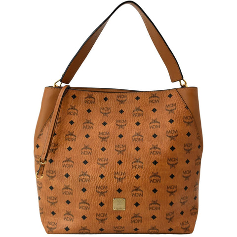 MCM Aren Monogram Visetos Hobo Bag Cognac