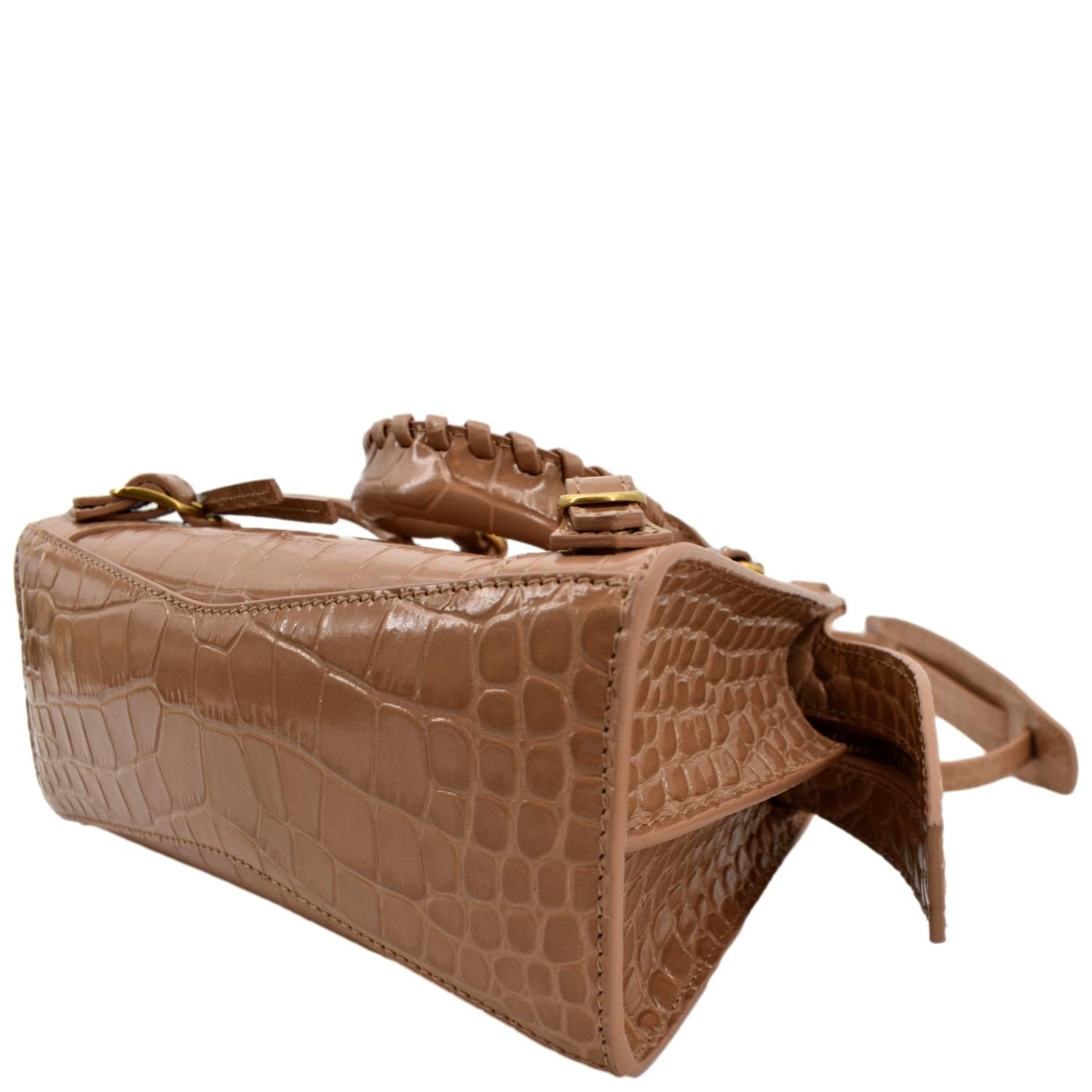 BALENCIAGA Neo Classic City Mini Croc Top Handle Shoulder Bag Brown