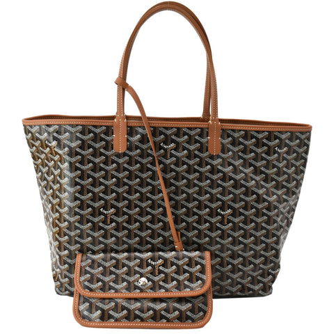 GOYARD Saint Louis PM Chevron Print Canvas Tote Bag Black Tan