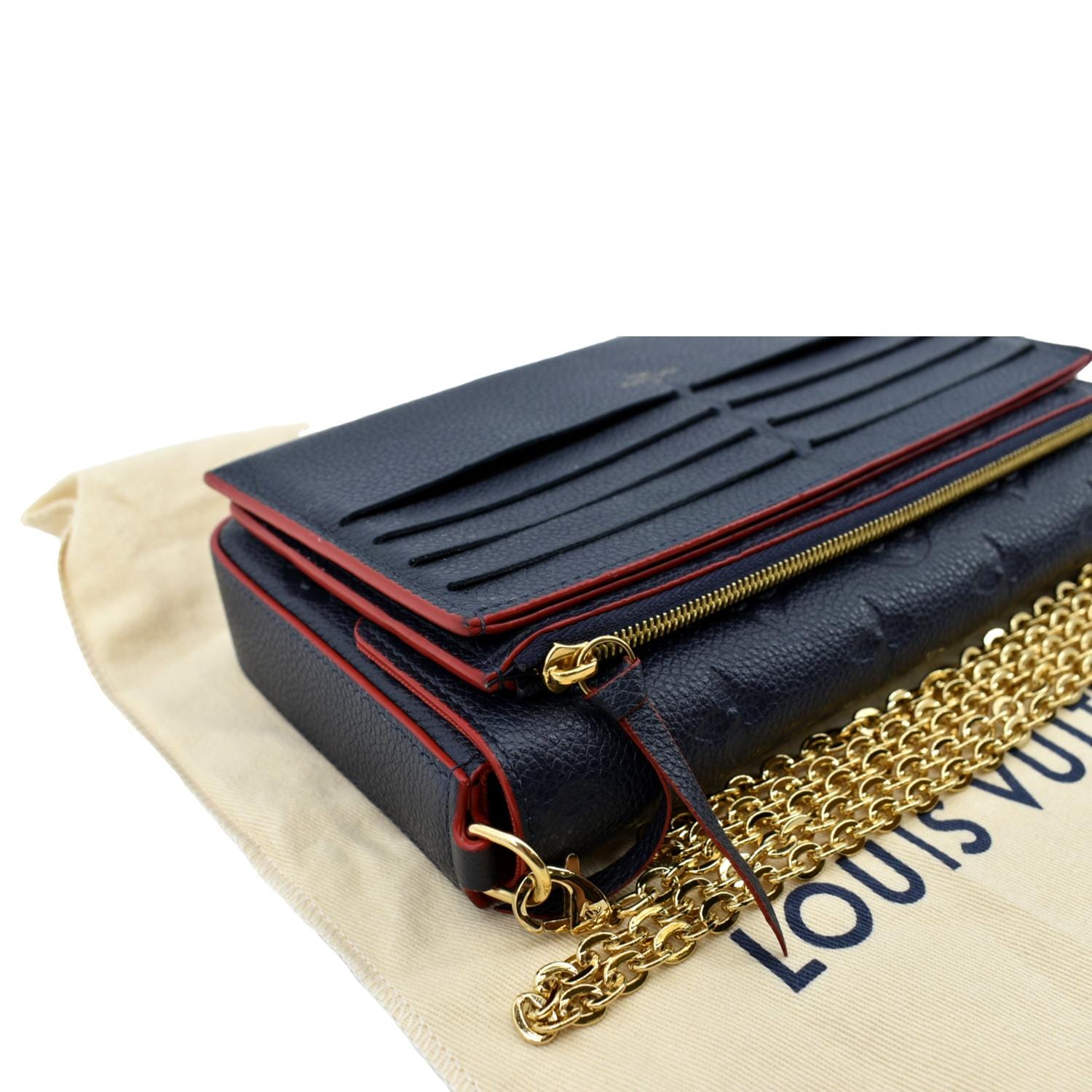 Authentic Louis Vuitton Felicie Pochette Monogram Empreinte Leather Navy &  Red