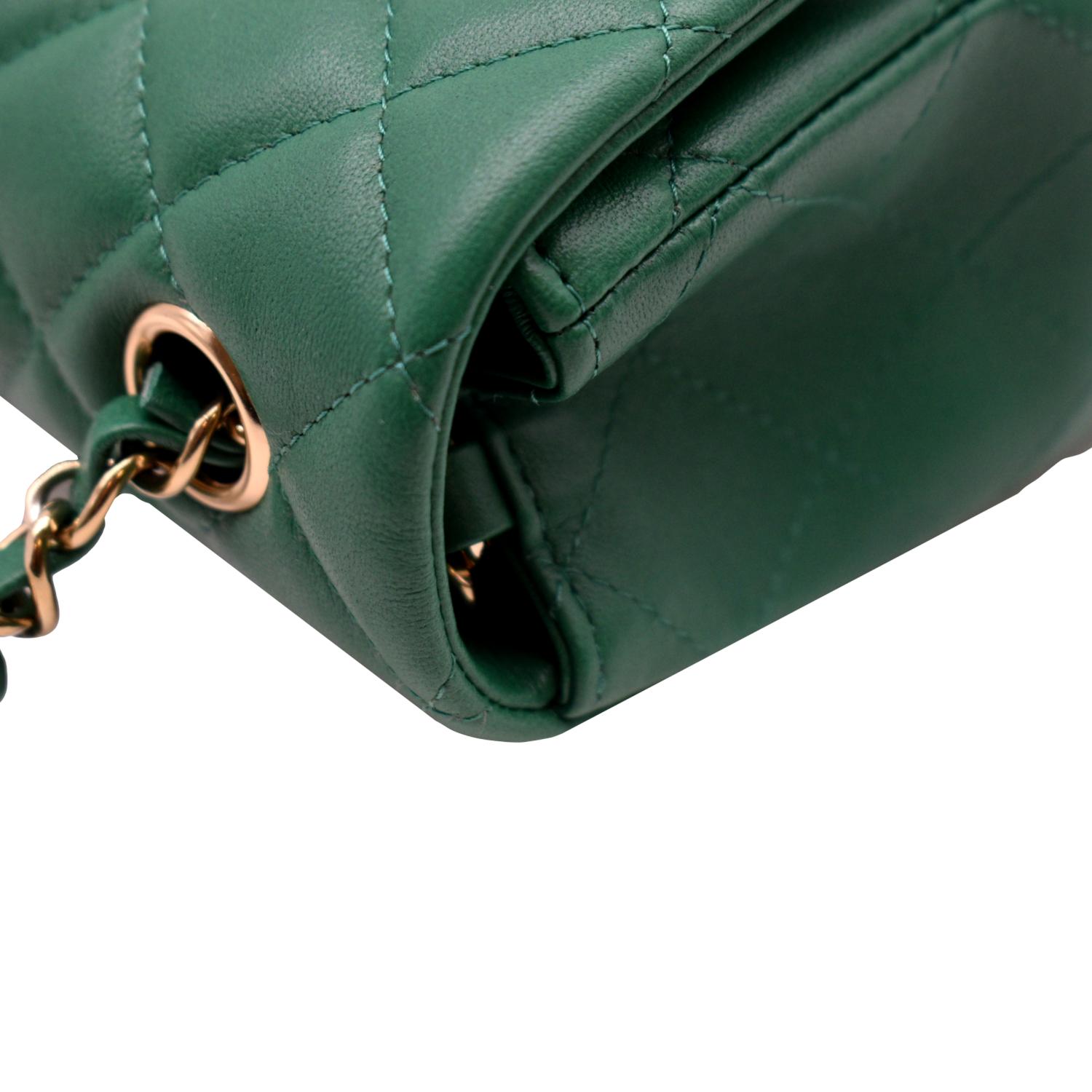 CHANEL Mini Rectangular Flap Quilted Leather Crossbody Bag Green