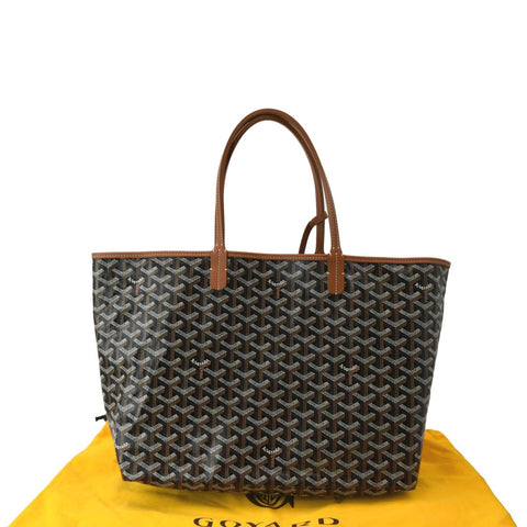 GOYARD Saint Louis PM Chevron Print Canvas Tote Bag Black Tan
