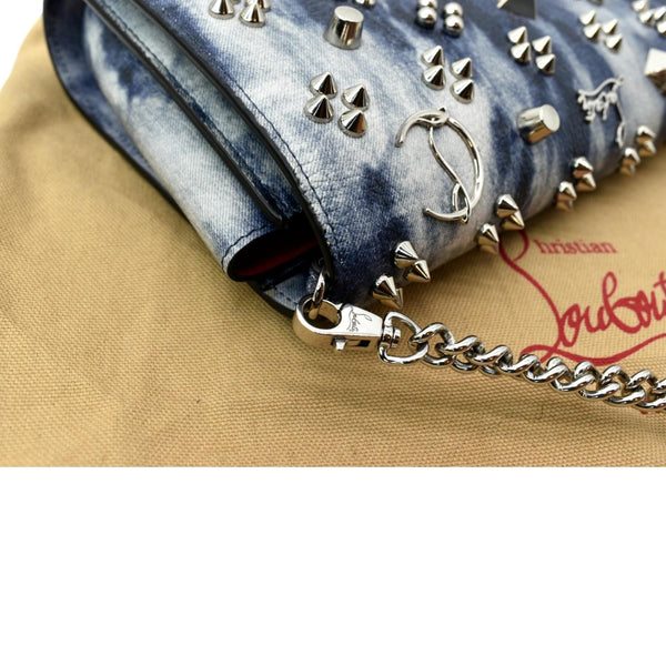 CHRISTIAN LOUBOUTIN Paloma Leather Patent Pearl Spikes Crossbody Bag Blue