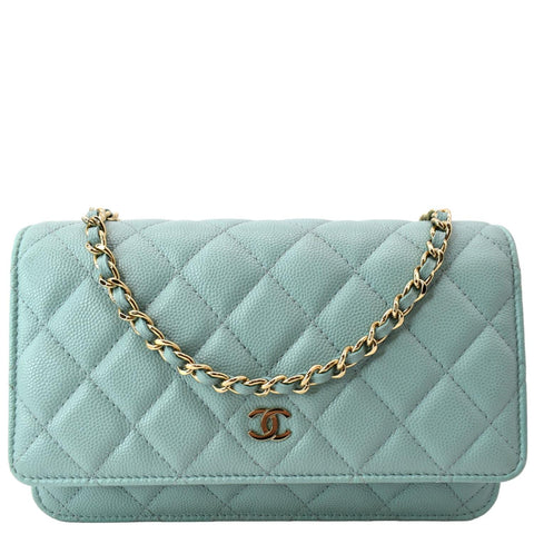 CHANEL CC WOC Caviar Leather Chain Crossbody Bag Light Blue