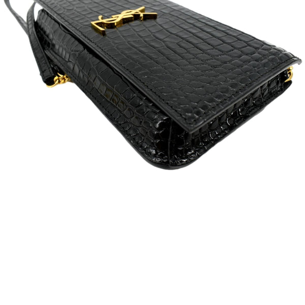 Yves Saint Laurent Kate Crocodile Leather Shoulder Bag Black - Bottom Right