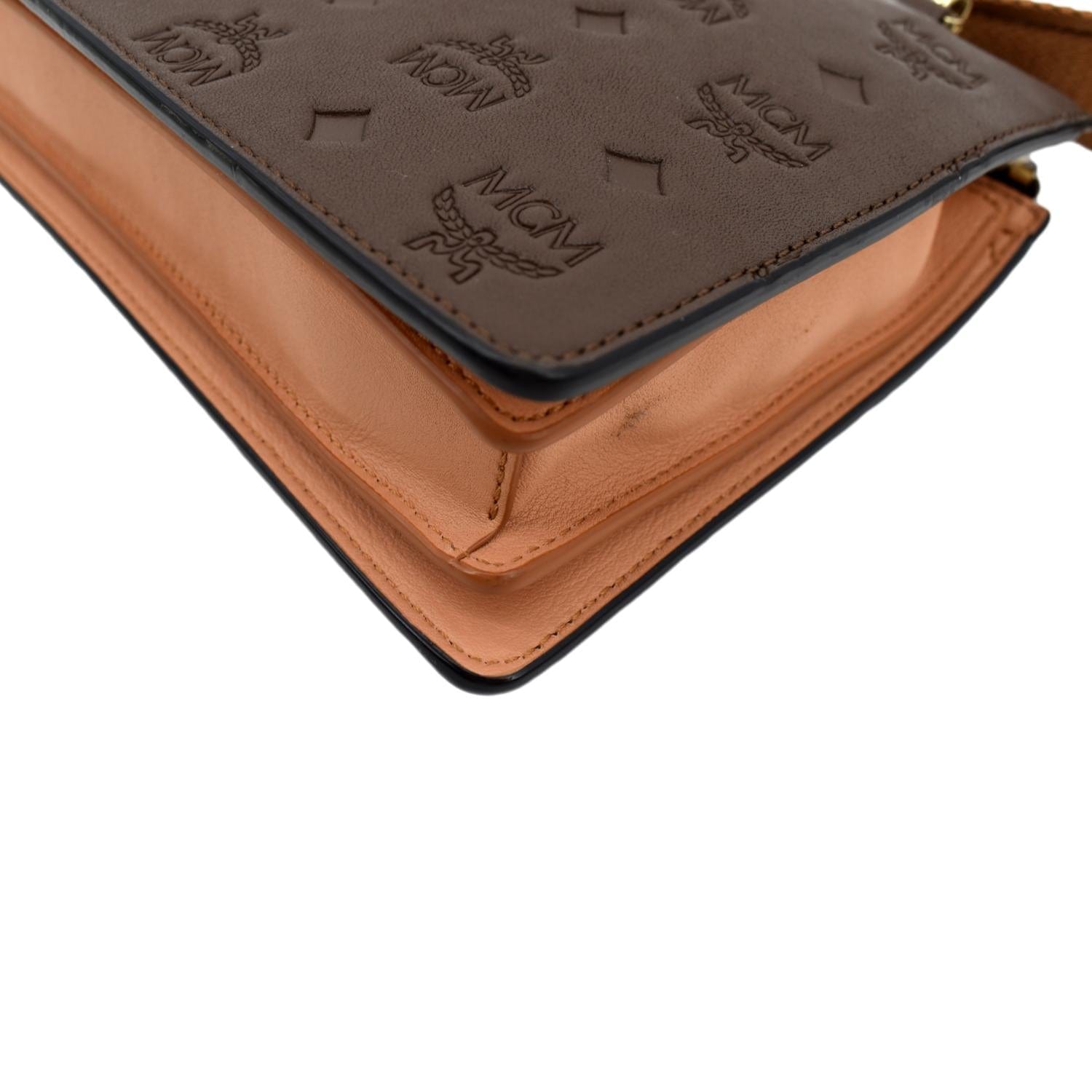 MCM Klara Monogram Leather Crossbody Pouch Brown