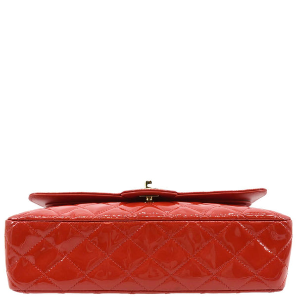 CHANEL Classic Medium Double Flap Patent Leather Shoulder Bag Red