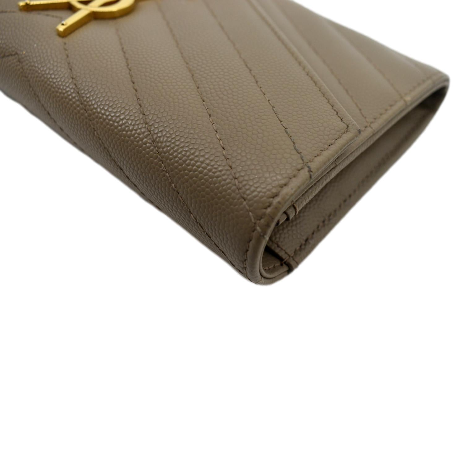 Saint Laurent Long Wallet YSL Monogram Large Flap Beige Leather w