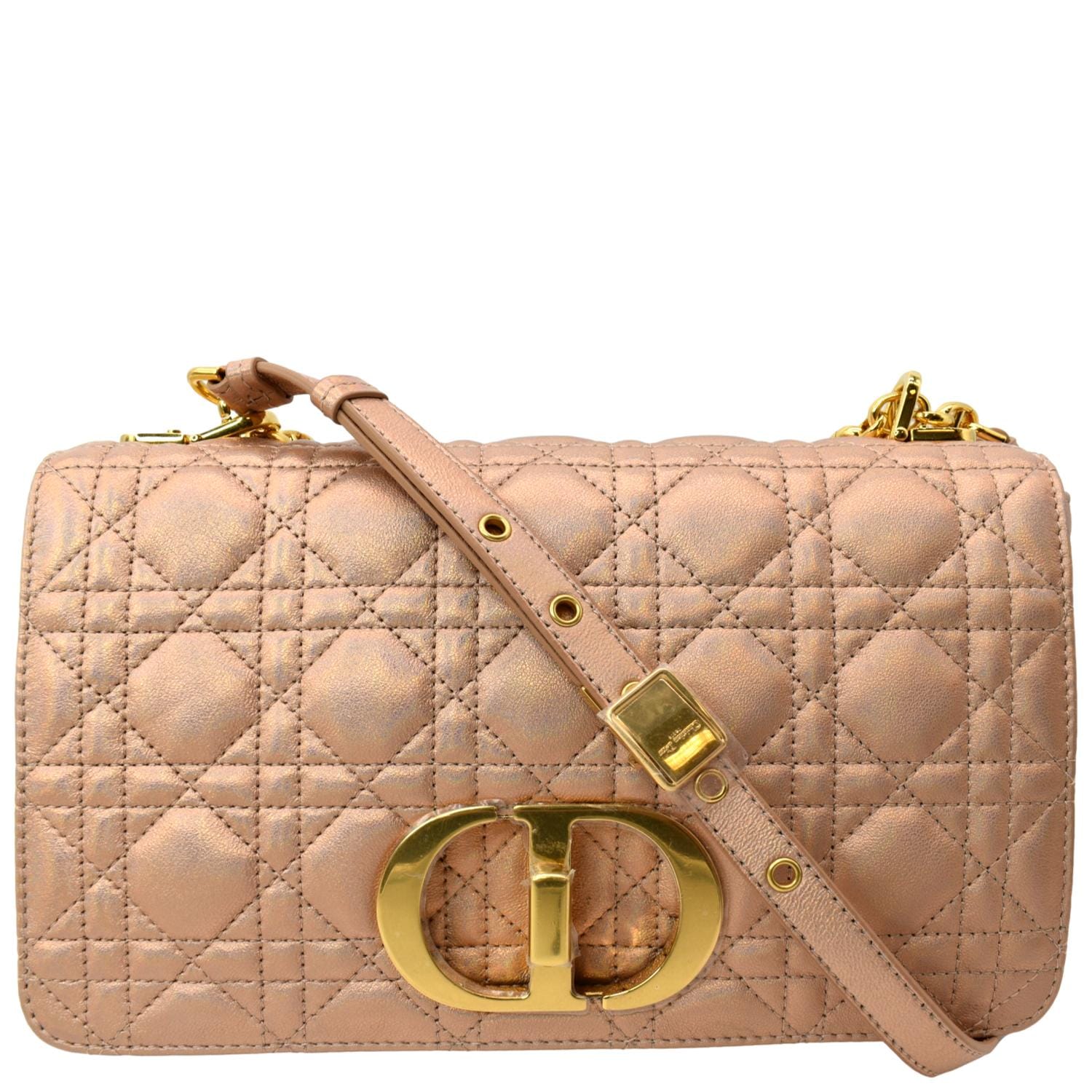 CHRISTIAN DIOR Medium Caro Iridescent Leather Shoulder Bag Metallic Pink