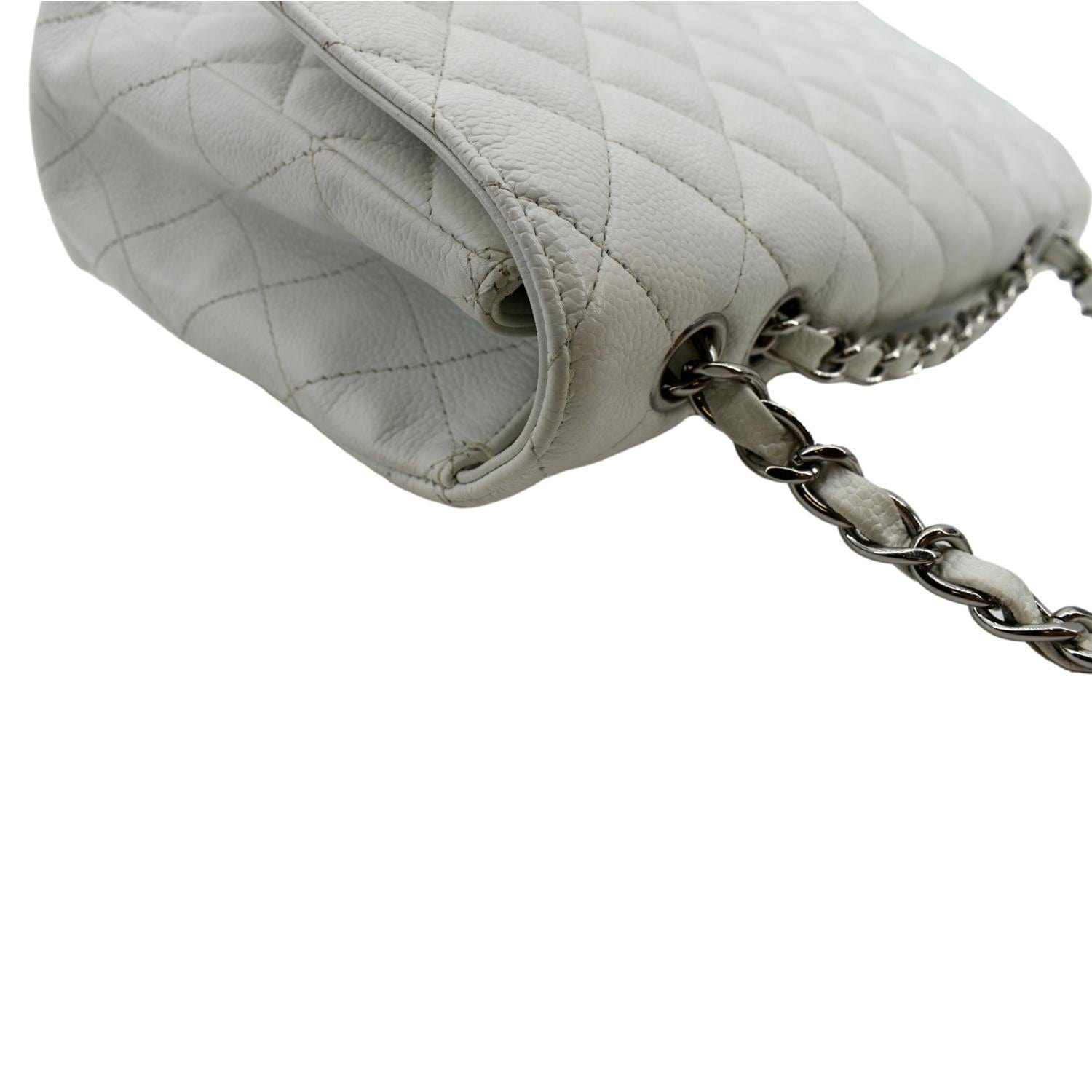 CHANEL Classic Jumbo Flap Caviar Leather Shoulder Bag White - Hot Deal