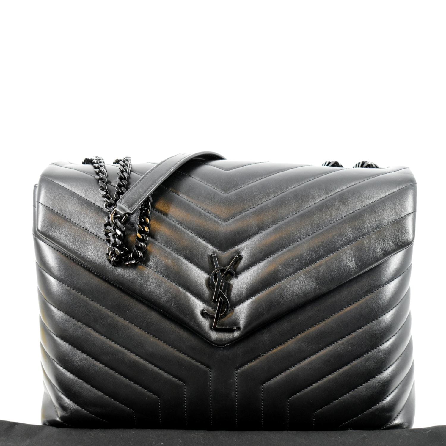 Saint Laurent Loulou Silver Hardware Shoulder Bag Medium Black Leather