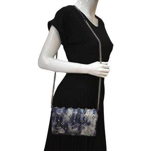 CHRISTIAN LOUBOUTIN Paloma Leather Patent Pearl Spikes Crossbody Bag Blue