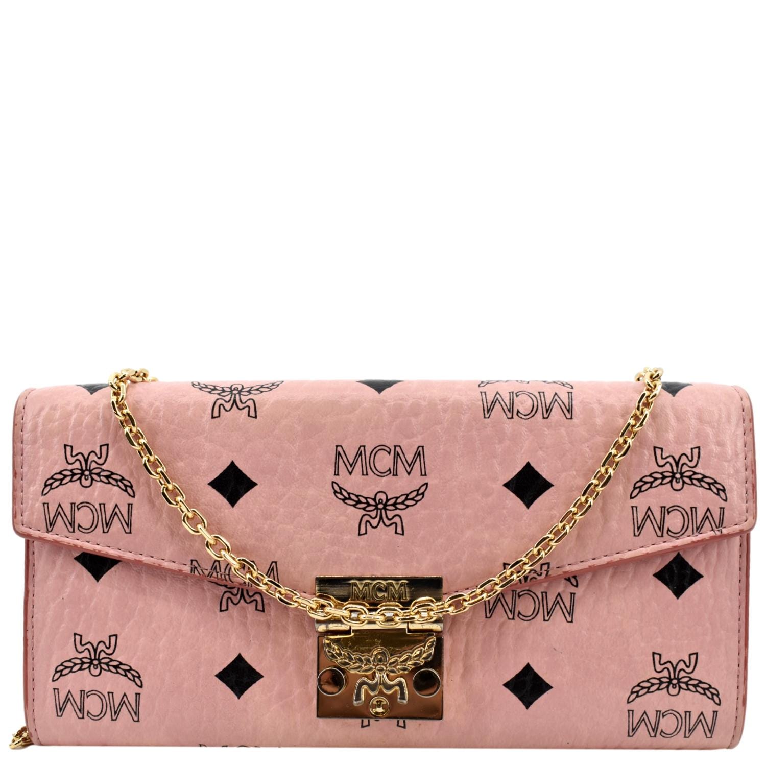 MCM Large Patricia Visetos Canvas Wallet On Chain Bag Soft Pink