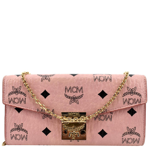 MCM Large Patricia Visetos Canvas Wallet On Chain Bag Soft Pink