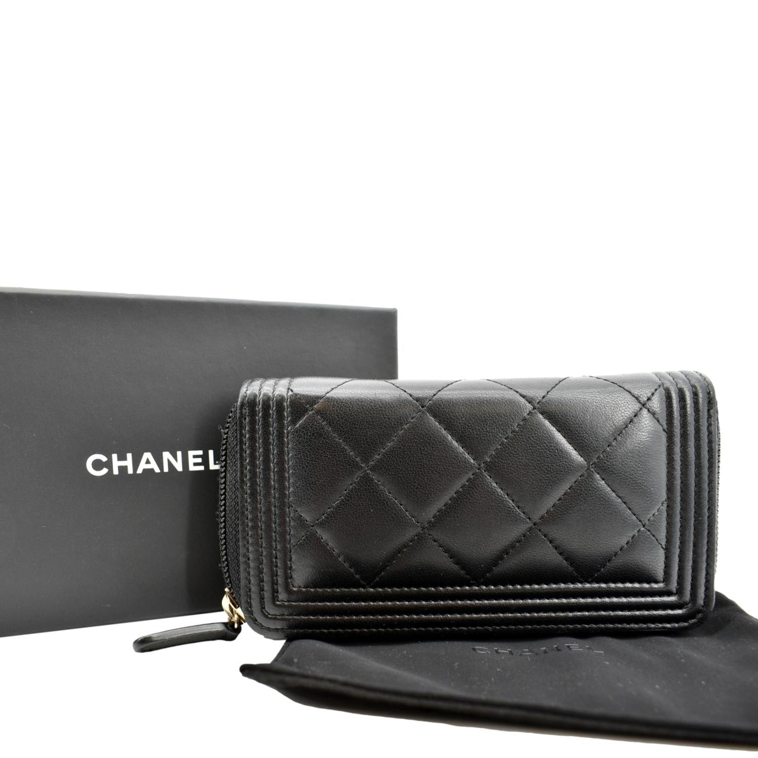 Chanel Small Boy Lambskin Zip Around Wallet in Black