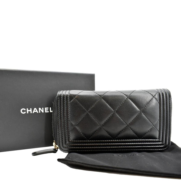 Chanel Small Boy Lambskin Zip Around Wallet in Black - Product