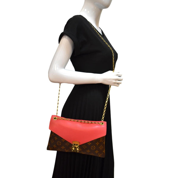 LOUIS VUITTON Pallas Chain Monogram Canvas Crossbody Bag Brown