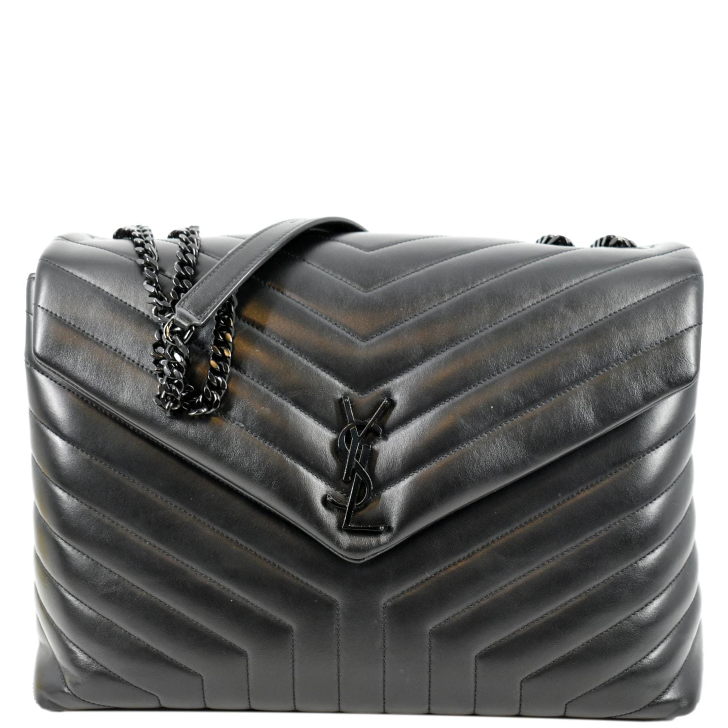 YVES SAINT LAURENT Large Loulou Matelasse Leather Chain Shoulder Bag Black