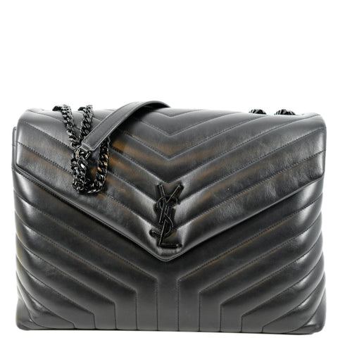 YVES SAINT LAURENT Large Loulou Matelasse Leather Chain Shoulder Bag Black