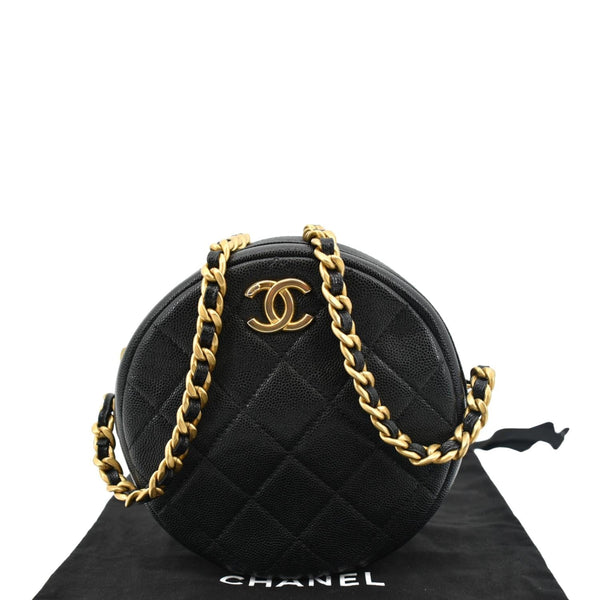 Chanel Round Quilted Caviar Leather Clutch Bag - Product