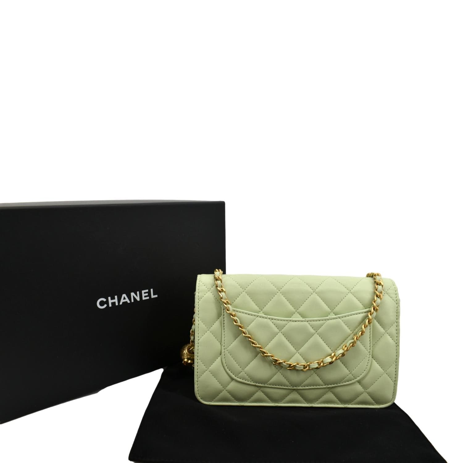 CHANEL Caviar Quilted Crystal CC Wallet On Chain WOC Light Blue 1312503