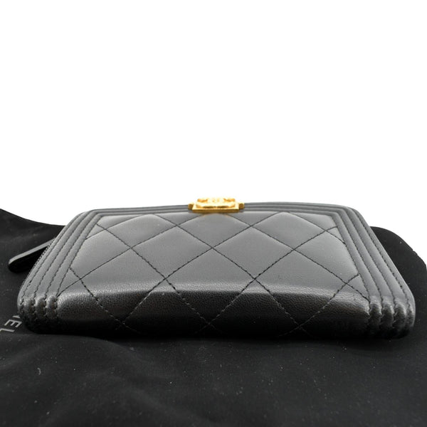 Chanel Small Boy Lambskin Zip Around Wallet in Black - Top