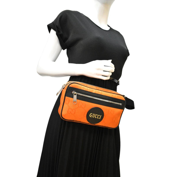 Gucci Of The Grid Nylon Leather Belt Bag Orange  - Full View