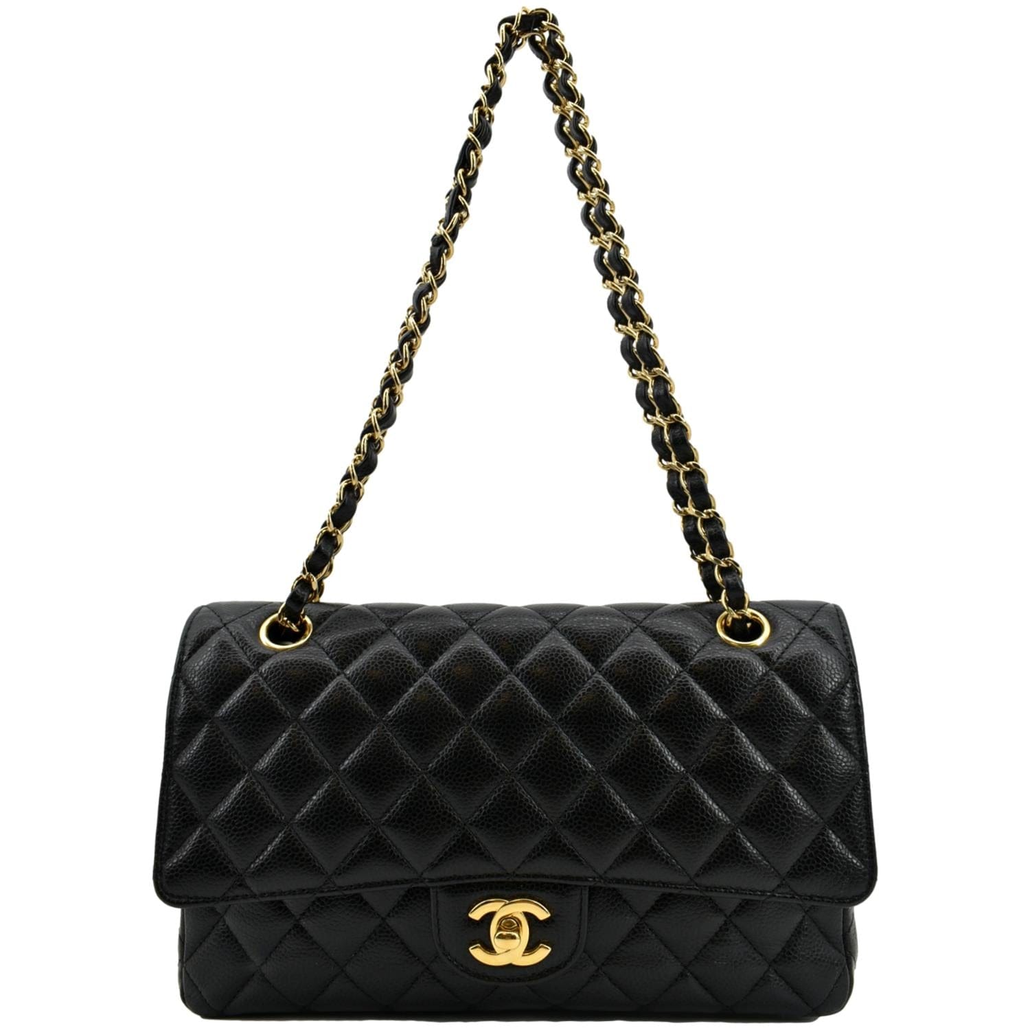 CHANEL Classic Double Flap Leather Shoulder Bag Black