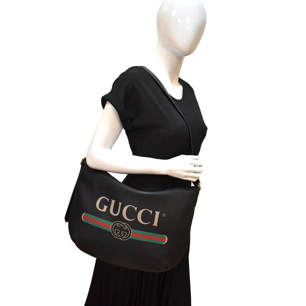 Gucci Half Moon Logo Calfskin Leather Hobo Shoulder Bag - Full View