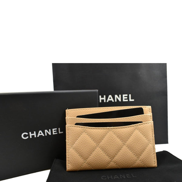 CHANEL CC Card Holder Caviar Leather Wallet Beige