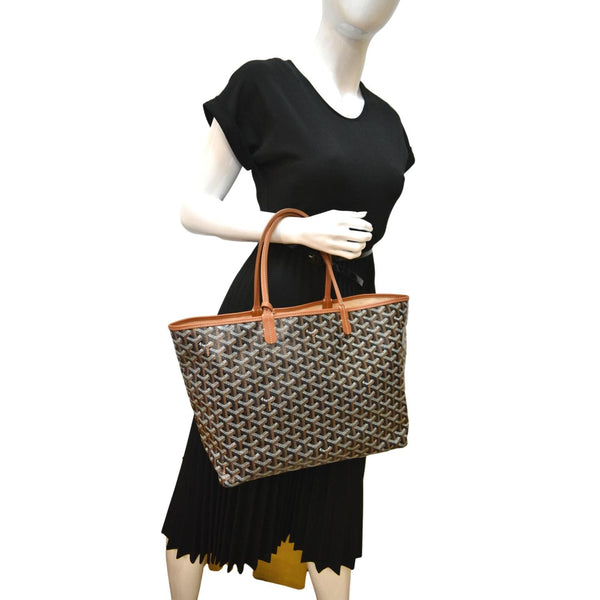 GOYARD Saint Louis PM Chevron Print Canvas Tote Bag Black Tan