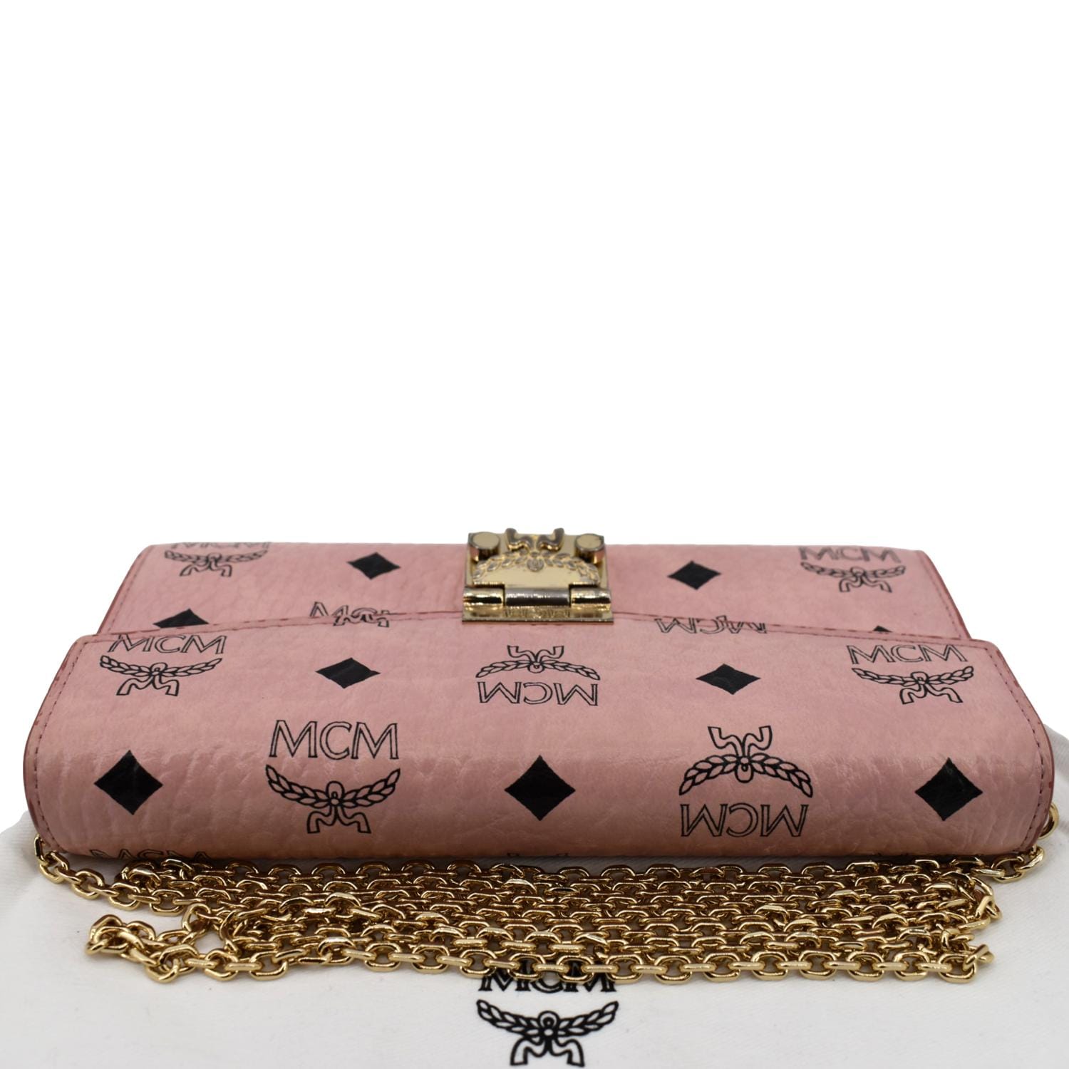 MCM Large Patricia Visetos Canvas Wallet On Chain Bag Soft Pink