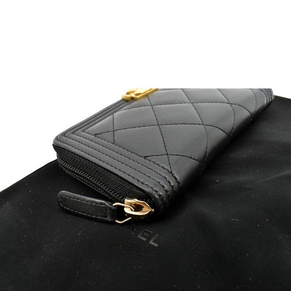 Chanel Small Boy Lambskin Zip Around Wallet in Black - Top Right