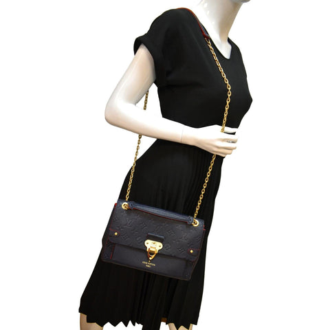 LOUIS VUITTON Vavin PM Monogram Empreinte Leather Shoulder Bag Navy Blue