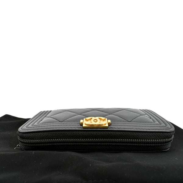 Chanel Small Boy Lambskin Zip Around Wallet in Black - Bottom