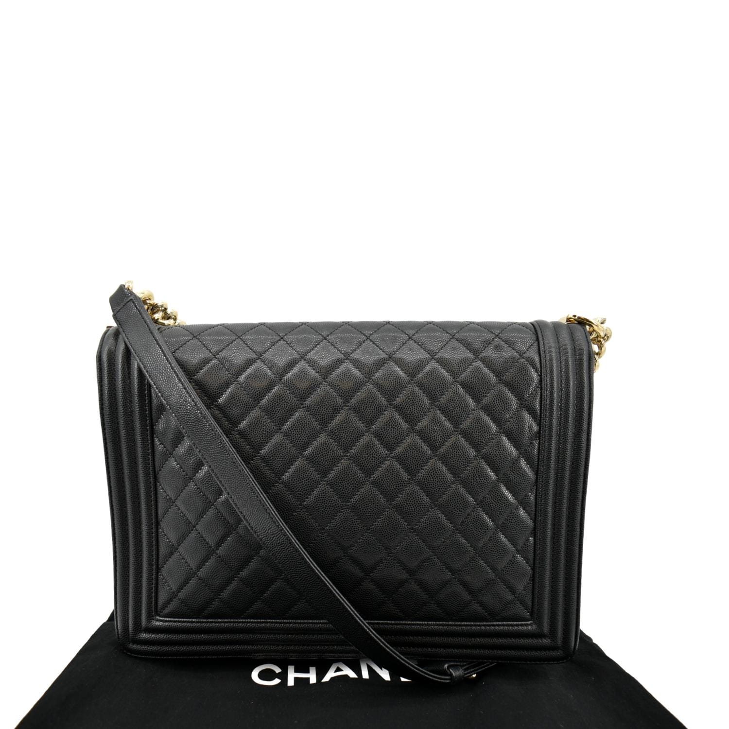 Chanel Large Boy Flap Caviar Leather Shoulder Bag Black
