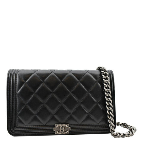 CHANEL Boy Woc Lambskin Leather Wallet On Chain Clutch Bag Black