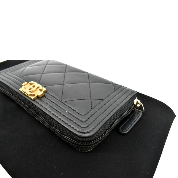 Chanel Small Boy Lambskin Zip Around Wallet in Black - Bottom Right
