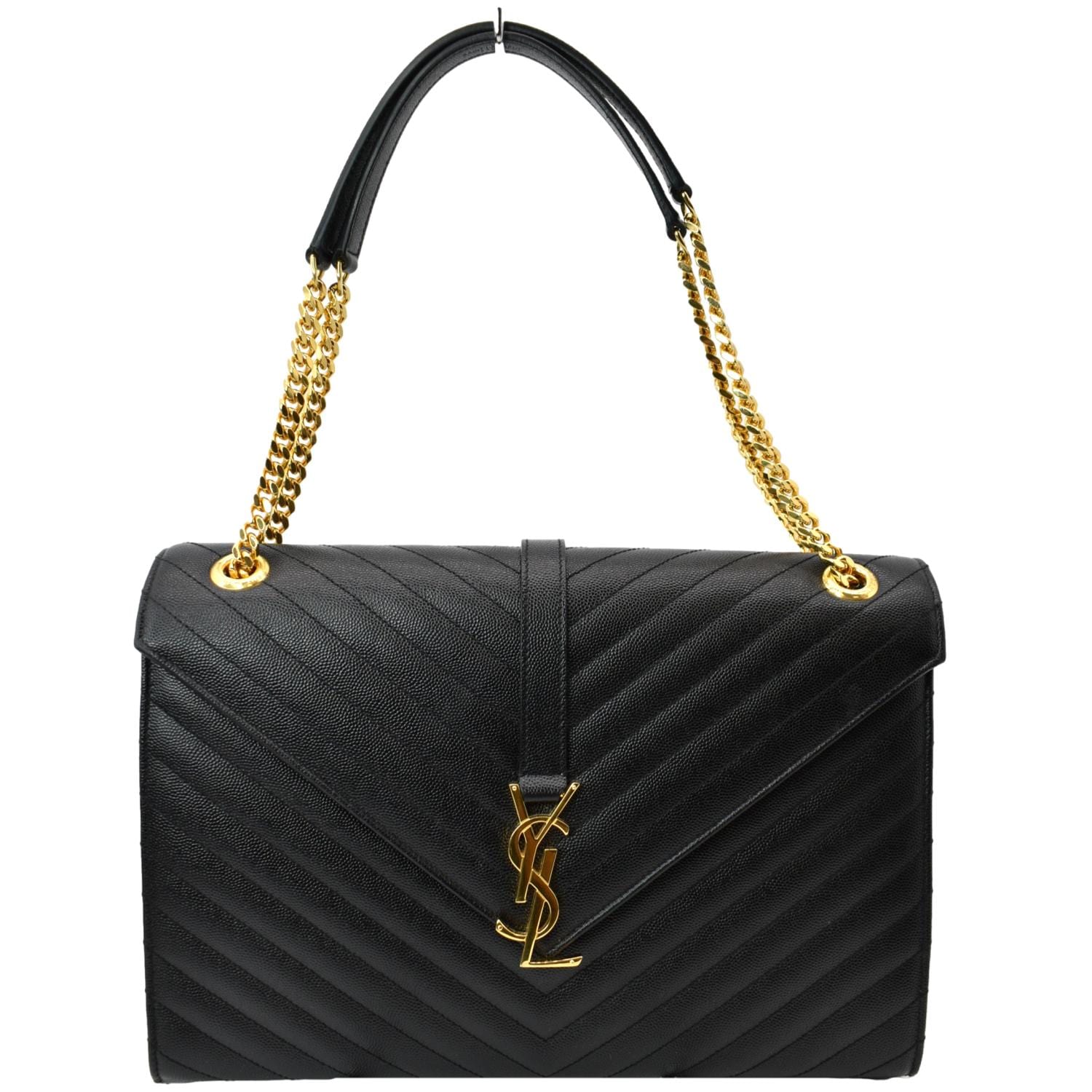 YVES SAINT LAURENT Large Envelope Mix Matelasse Grain De Poudre Chain Shoulder Bag Black