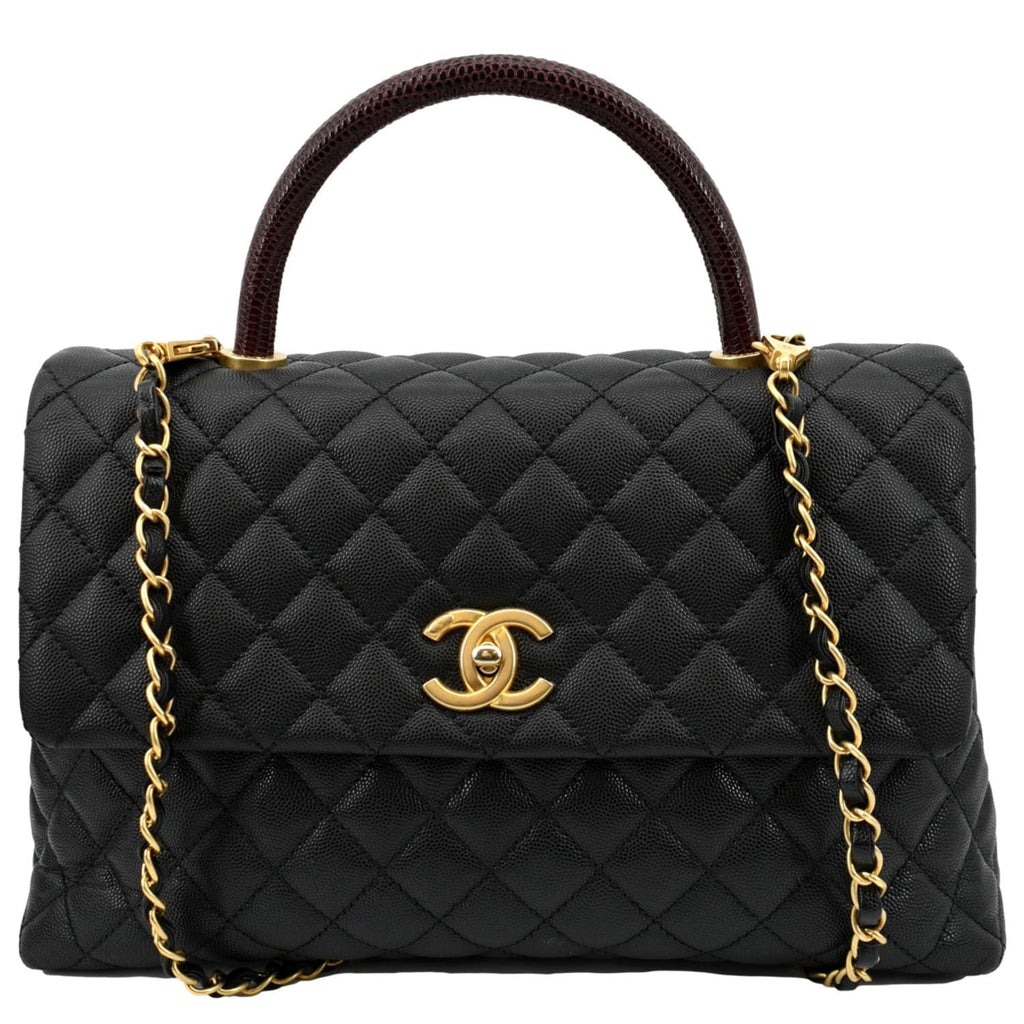 CHANEL Small Coco Quilted Caviar Lizard Handle Shoulder Bag