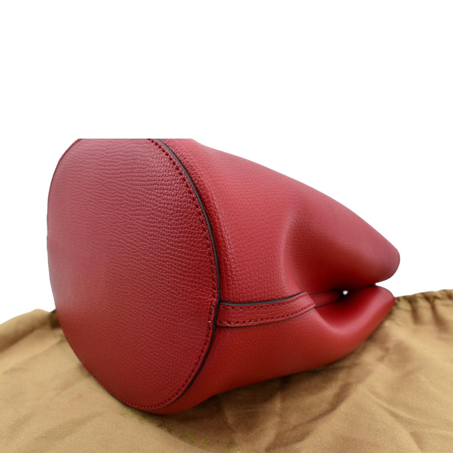 BURBERRY Reversible Haymarket Check Leather Bucket Crossbody Bag Red
