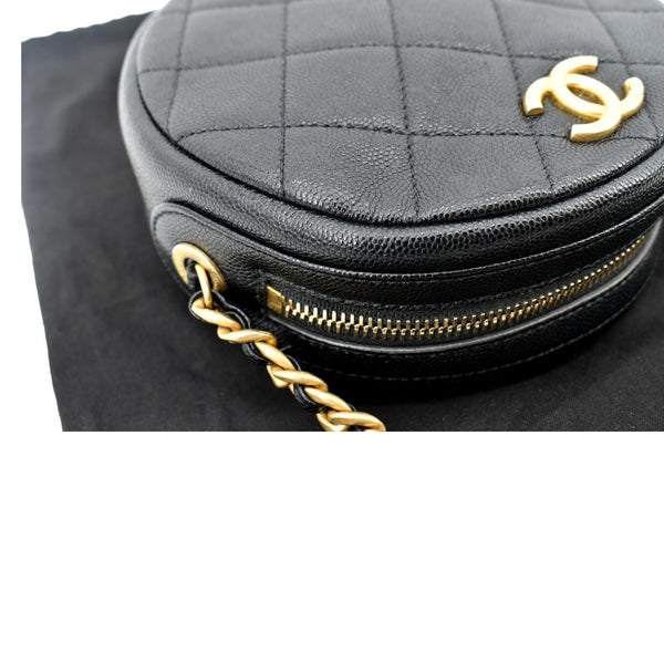 Chanel Round Quilted Caviar Leather Clutch Bag - Top Right